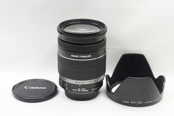 良品 Canon キヤノン EF-S 18-200mm F3.5-5.6 IS APS-C ズームレンズ フード付 250814d