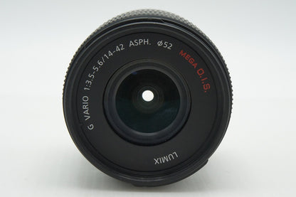美品 Panasonic LUMIX G VARIO 14-42mm F3.5-5.6 ASPH. MEGA O.I.S H-FS014042 マイクロフォーサーズ フード付 260210da