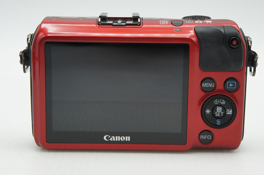 美品 Canon EOS M ボディ+ EF-M 18-55mm IS STM レンズキット ミラーレス レッド SPEEDLITE 90EX ストロボ付 260211t