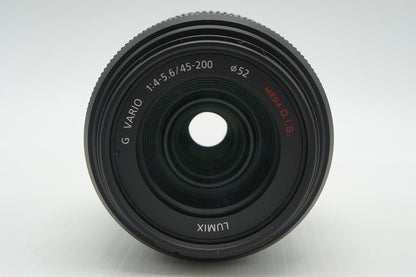 美品 Panasonic LUMIX G VARIO 45-200mm F4-5.6 MEGA O.I.S. H-FS045200 マイクロフォーサーズ フード付 260210l