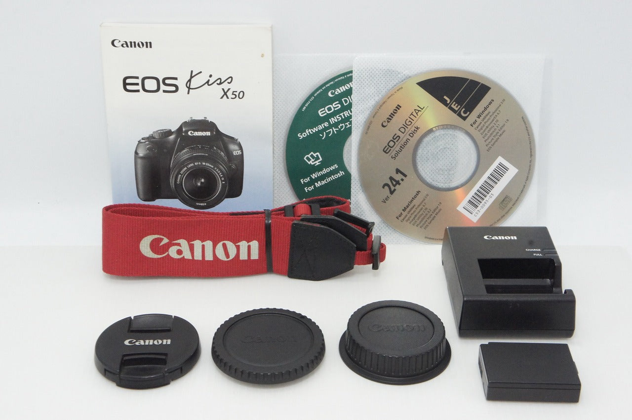 良品 Canon キヤノン EOS Kiss X50 ボディ + EF-S 18-55mm IS II レンズキット デジタル一眼レフカメラ レッド 260521a