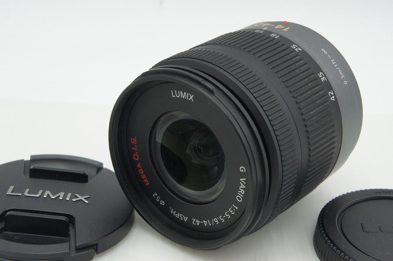良品 Panasonic LUMIX G VARIO 14-42mm F3.5-5.6 ASPH. MEGA O.I.S H-FS014042 マイクロフォーサーズ フード付 260210k