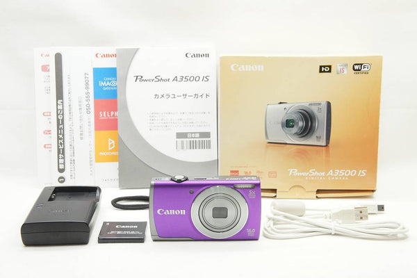 美品 Canon キヤノン PowerShot A3500 IS コンパクトデジタルカメラ パープル 元箱付 240914n