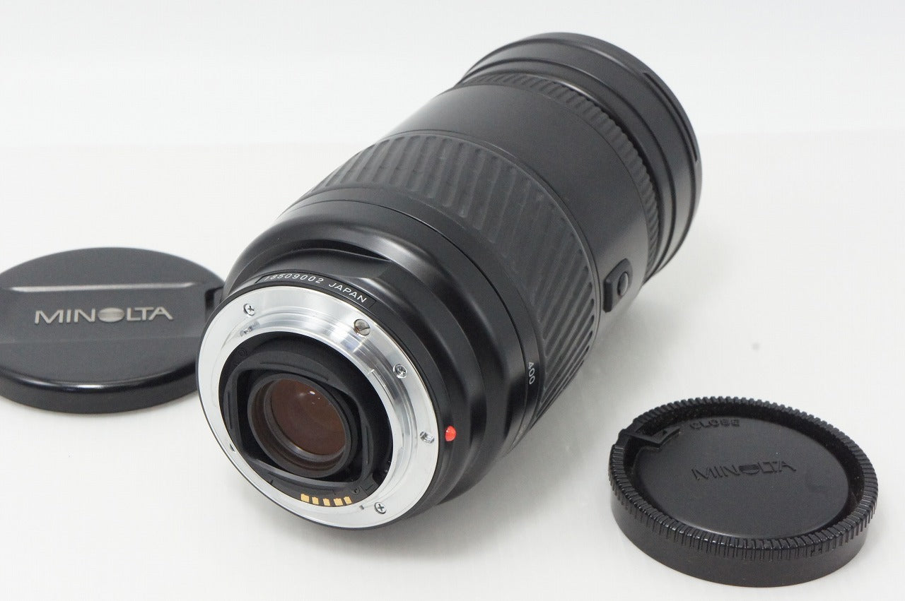 良品 MINOLTA AF APO TELE ZOOM 100-400mm F4.5-6.7 SONY αマウント フルサイズ ズームレンズ フード付 260602b