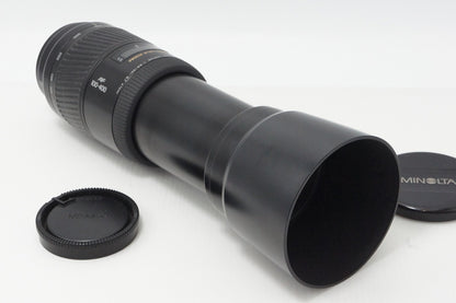 良品 MINOLTA AF APO TELE ZOOM 100-400mm F4.5-6.7 SONY αマウント フルサイズ ズームレンズ フード付 260602b