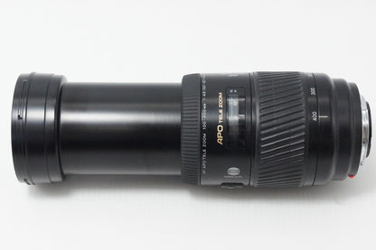 良品 MINOLTA AF APO TELE ZOOM 100-400mm F4.5-6.7 SONY αマウント フルサイズ ズームレンズ フード付 260602b