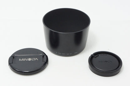 良品 MINOLTA AF APO TELE ZOOM 100-400mm F4.5-6.7 SONY αマウント フルサイズ ズームレンズ フード付 260602b