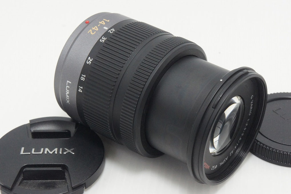 美品 Panasonic パナソニック LUMIX G VARIO 14-42mm F3.5-5.6 ASPH. MEGA O.I.S H-FS014042 マイクロフォーサーズ ズームレンズ 260911q