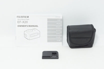 美品 FUJIFILM フジフィルム EF-X20 クリップオンフラッシュ ポーチ 三脚ネジアダプター付 260603ba