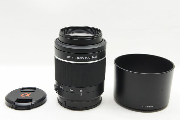 良品 SONY ソニー DT 55-200mm F4-5.6 SAM SAL55200-2 MINOLTA αマウント APS-C フード付 241002b