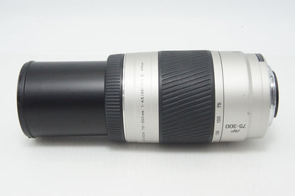 MINOLTA AF ZOOM 75-300mm F4.5-5.6D SONY α Mount Zoom Lens Silver with Hood 260417q