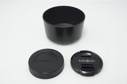 MINOLTA AF ZOOM 75-300mm F4.5-5.6D SONY α Mount Zoom Lens Silver with Hood 260417q