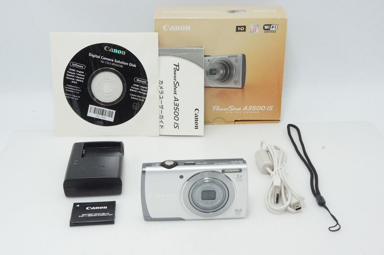 美品 Canon キヤノン PowerShot A3500 IS コンパクトデジタルカメラ シルバー 元箱付 260420l