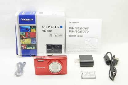 美品 OLYMPUS オリンパス STYLUS VG-180 コンパクトデジタルカメラ レッド 元箱付 260812ak