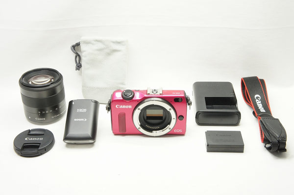 美品 Canon キヤノン EOS M2 ボディ + EF-M 18-55mm IS STM レンズキット ミラーレス ピンク 231229h