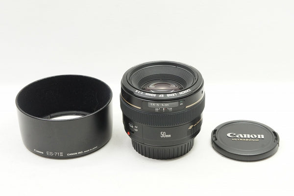 美品 Canon キヤノン EF 50mm F1.4 USM 単焦点レンズ フルサイズ フード付 240502j