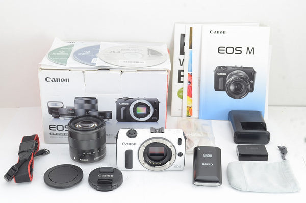 美品 Canon キヤノン EOS M + EF-M 18-55mm IS STM レンズキット ミラーレス ホワイト 元箱付 240505n