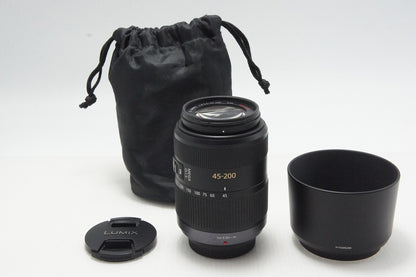 Panasonic LUMIX G VARIO 45-200mm F4-5.6 MEGA O.I.S. H-FS045200 マイクロフォーサーズ フード ポーチ付 260804ak