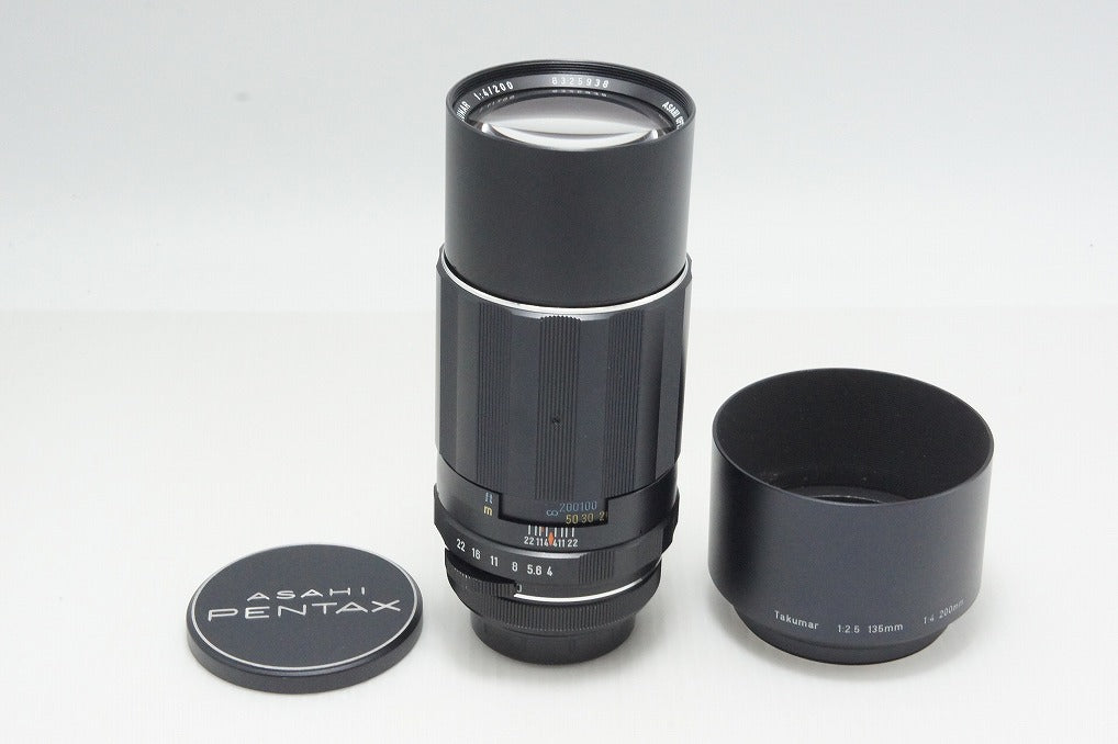 美品 PENTAX ペンタックス SMC TAKUMAR 200mm F4 M42マウント MF 単焦点レンズ フード付 260803q
