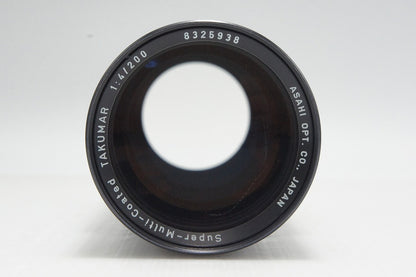 美品 PENTAX ペンタックス SMC TAKUMAR 200mm F4 M42マウント MF 単焦点レンズ フード付 260803q