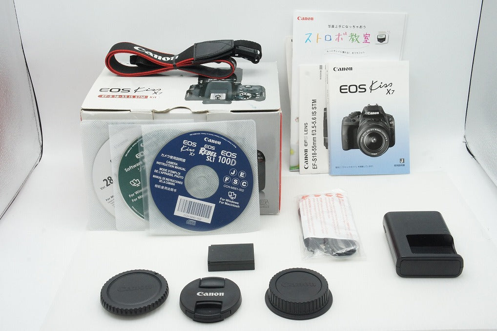 良品 Canon キヤノン EOS Kiss X7 ボディ+ EF-S 18-55 IS STM レンズキット デジタル一眼レフカメラ 元箱付 260121w