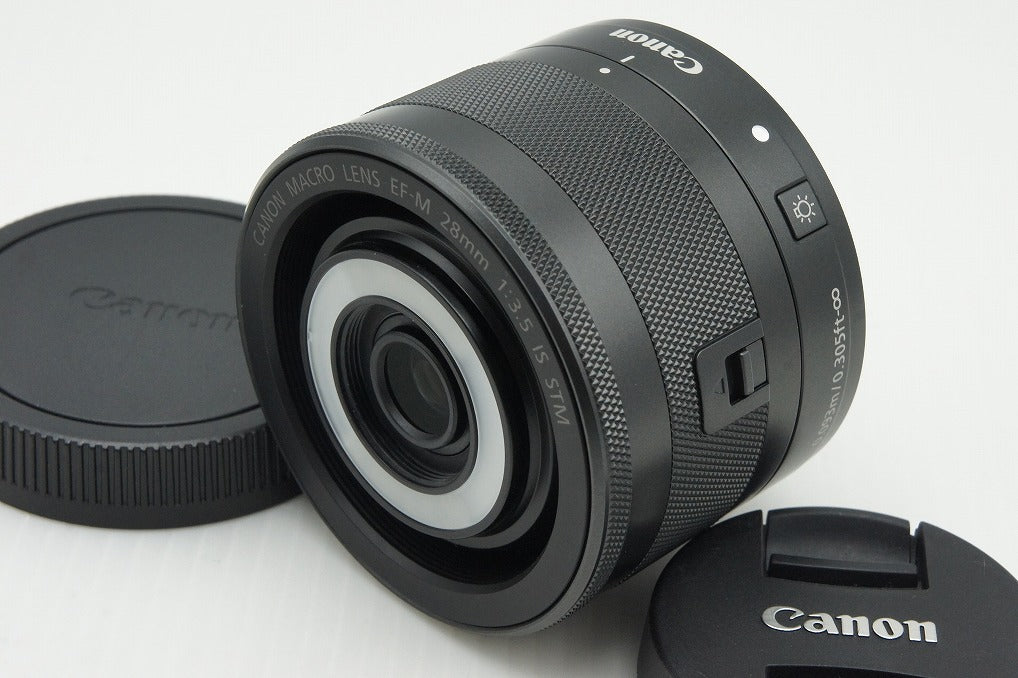 美品 Canon キヤノン EF-M 28mm F3.5 MACRO IS STM EF-Mマウント 単焦点レンズ ポーチ付 260121af