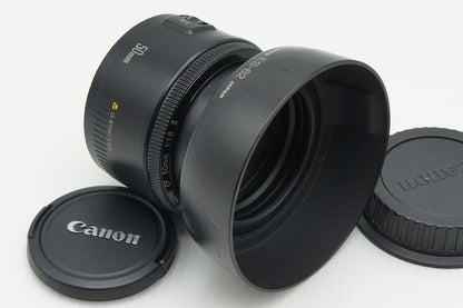 良品 Canon キヤノン EF 50mm F1.8 II フルサイズ 単焦点レンズ フード アダプター付 260121ai