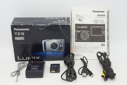 Excellent condition Panasonic LUMIX DMC-TZ5 Compact Digital Camera Silver with original box 260430l
