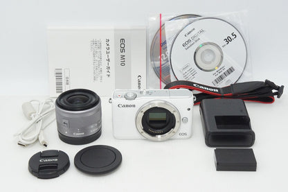 美品 Canon キヤノン EOS M10 レンズキット (EF-M 15-45mm F3.5-6.3 IS STM) ミラーレス一眼カメラ ホワイト 260502l