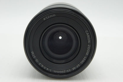良品 Canon キヤノン EF-M 55-200mm F4.5-6.3 IS STM EF-Mマウント ズームレンズ ブラック フード付 260122k
