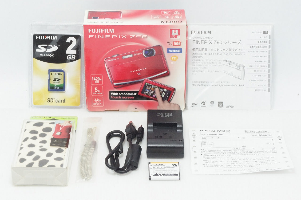 新品級 FUJIFILM フジフイルム FinePix Z90 レッド 純正SDカード2GB ソフトケース付 元箱付 260811k