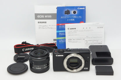 Canon EOS M100 Body + EF-M 15-45mm IS STM Lens Kit Mirrorless Camera Black 260502w