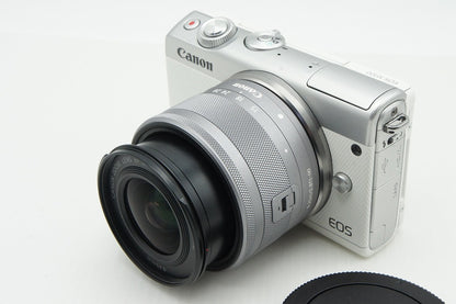 美品 Canon EOS M100 + EF-M 15-45mm IS STM レンズキット ミラーレス一眼カメラ ホワイト ボトムカバー付 260123ar