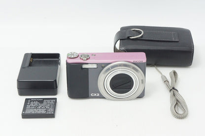良品 RICOH リコー CX2 コンパクトデジタルカメラ  ツートン (グレー ピンク) ケース付 260820f