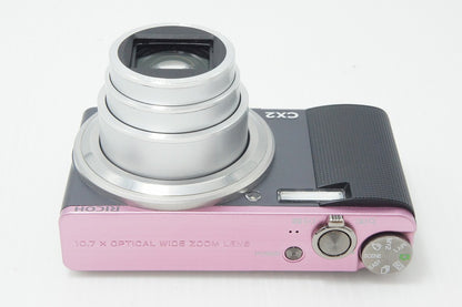 良品 RICOH リコー CX2 コンパクトデジタルカメラ  ツートン (グレー ピンク) ケース付 260820f