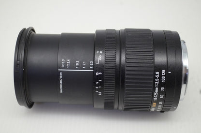 良品 SIGMA シグマ 18-125mm F3.5-5.6 DC Canon キヤノン EFマウント APS-C ズームレンズ フード付 251107e