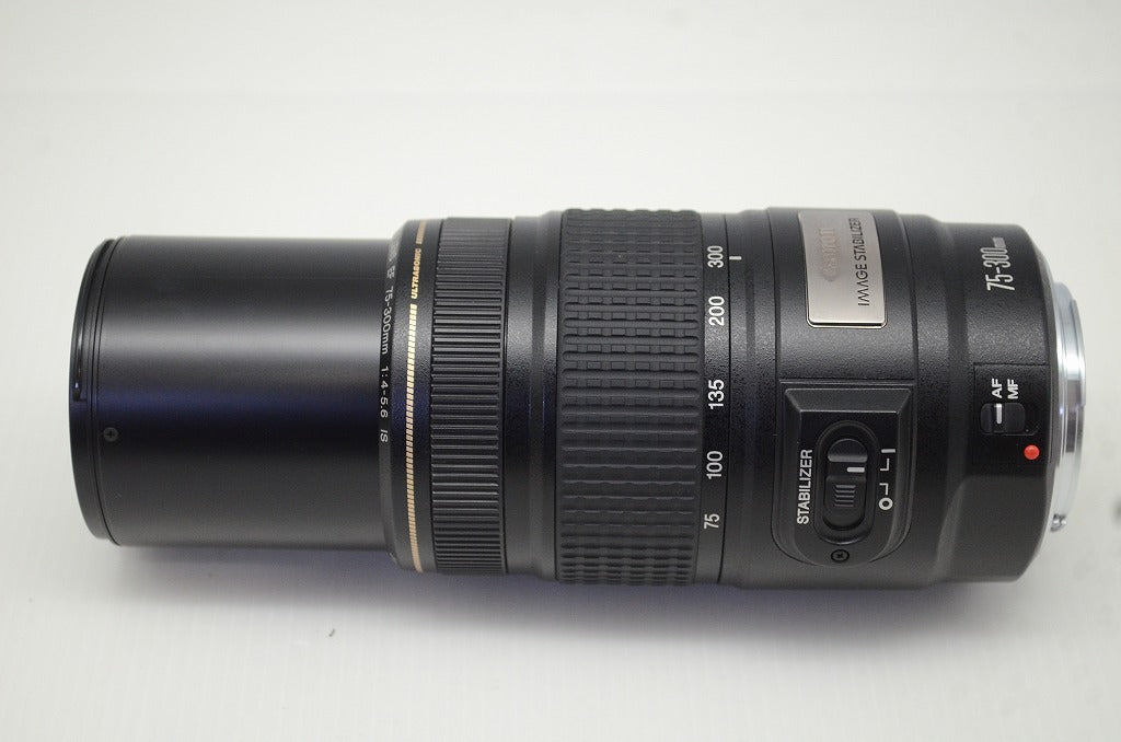 良品 Canon キヤノン EF 75-300mm F4-5.6 IS USM フルサイズ ズームレンズ フード ポーチ付 251112j
