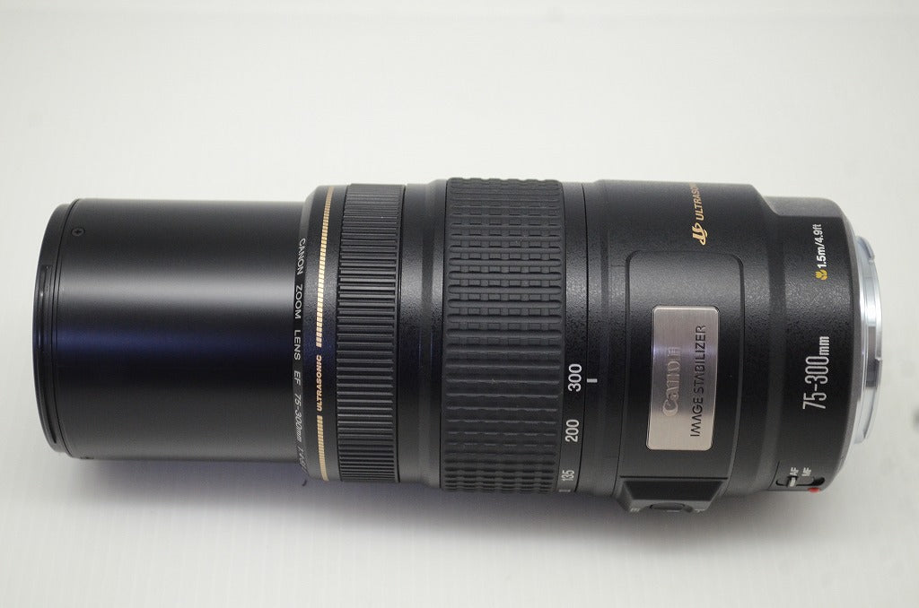 良品 Canon キヤノン EF 75-300mm F4-5.6 IS USM フルサイズ ズームレンズ フード ポーチ付 251112j
