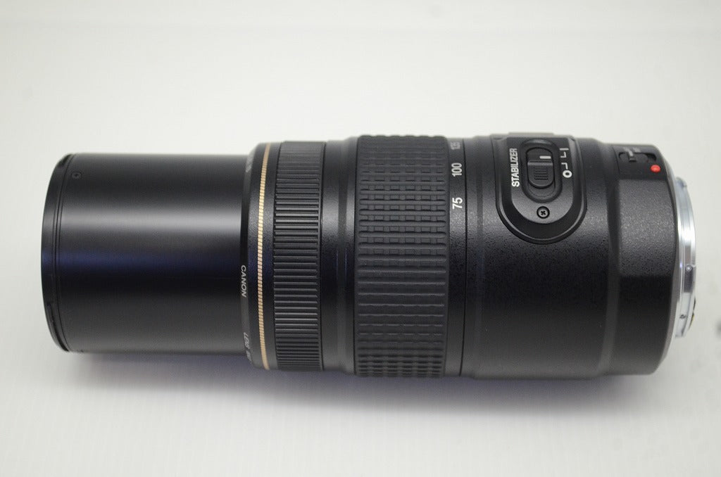 良品 Canon キヤノン EF 75-300mm F4-5.6 IS USM フルサイズ ズームレンズ フード ポーチ付 251112j
