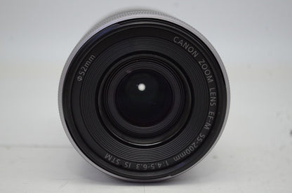 良品 Canon EF-M 55-200mm F4.5-6.3 IS STM キヤノン ミラーレス用 APS-C ズームレンズ 別売フード付 250919k