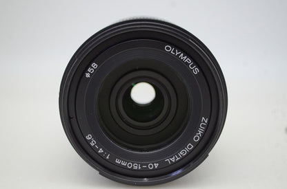美品 OLYMPUS オリンパス ZUIKO DIGITAL ED 40-150mm F4-5.6 フォーサーズ ズームレンズ フード付 251209e
