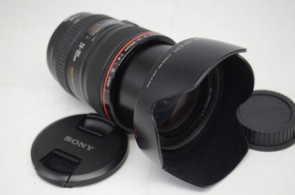 良品 Canon キヤノン EF 24-105mm F4L IS USM フルサイズ ズームレンズ フード付 251002y