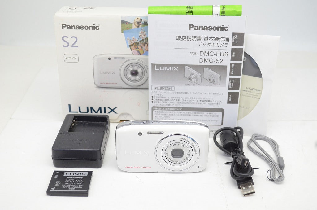 美品 Panasonic パナソニック LUMIX DMC-S2 コンパクトデジタルカメラ ホワイト 元箱付 251002b