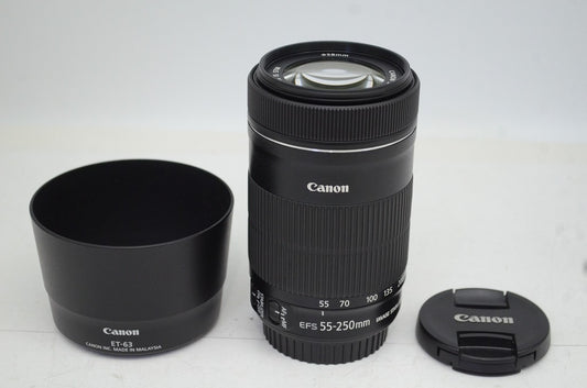 美品 Canon キヤノン EF-S 55-250mm F4-5.6 IS STM APS-C ズームレンズ 別売りフード付 251003af