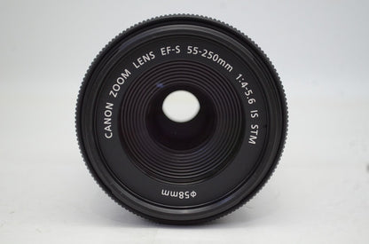 美品 Canon キヤノン EF-S 55-250mm F4-5.6 IS STM APS-C ズームレンズ 別売りフード付 251003af