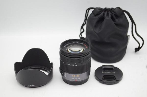 美品 Panasonic LUMIX G VARIO 14-45mm F3.5-5.6 ASPH. MEGA O.I.S. H-FS014045 フード付 250430b