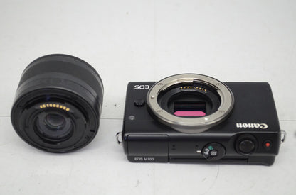良品 Canon キヤノン EOS M100 + EF-M 15-45mm IS STM レンズキット ミラーレス一眼カメラ ブラック 251008g