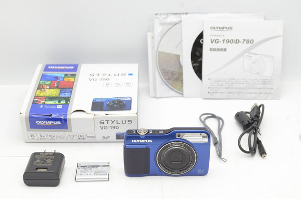 美品 OLYMPUS オリンパス VG-190 コンパクトデジタルカメラ ブルー 元箱付 241030i