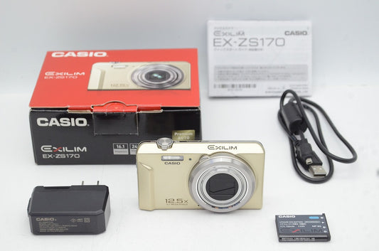 美品 CASIO カシオ EXILIM EX-ZS170 コンパクトデジタルカメラ ゴールド 元箱付 250603y