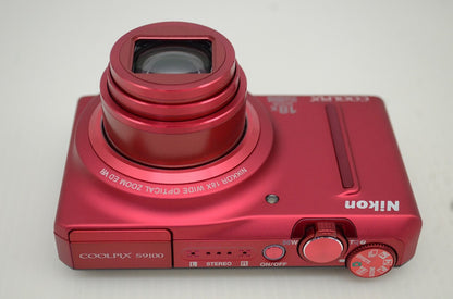 美品 Nikon ニコン COOLPIX S9100 コンパクトデジタルカメラ グロリアスレッド 元箱付 251023a